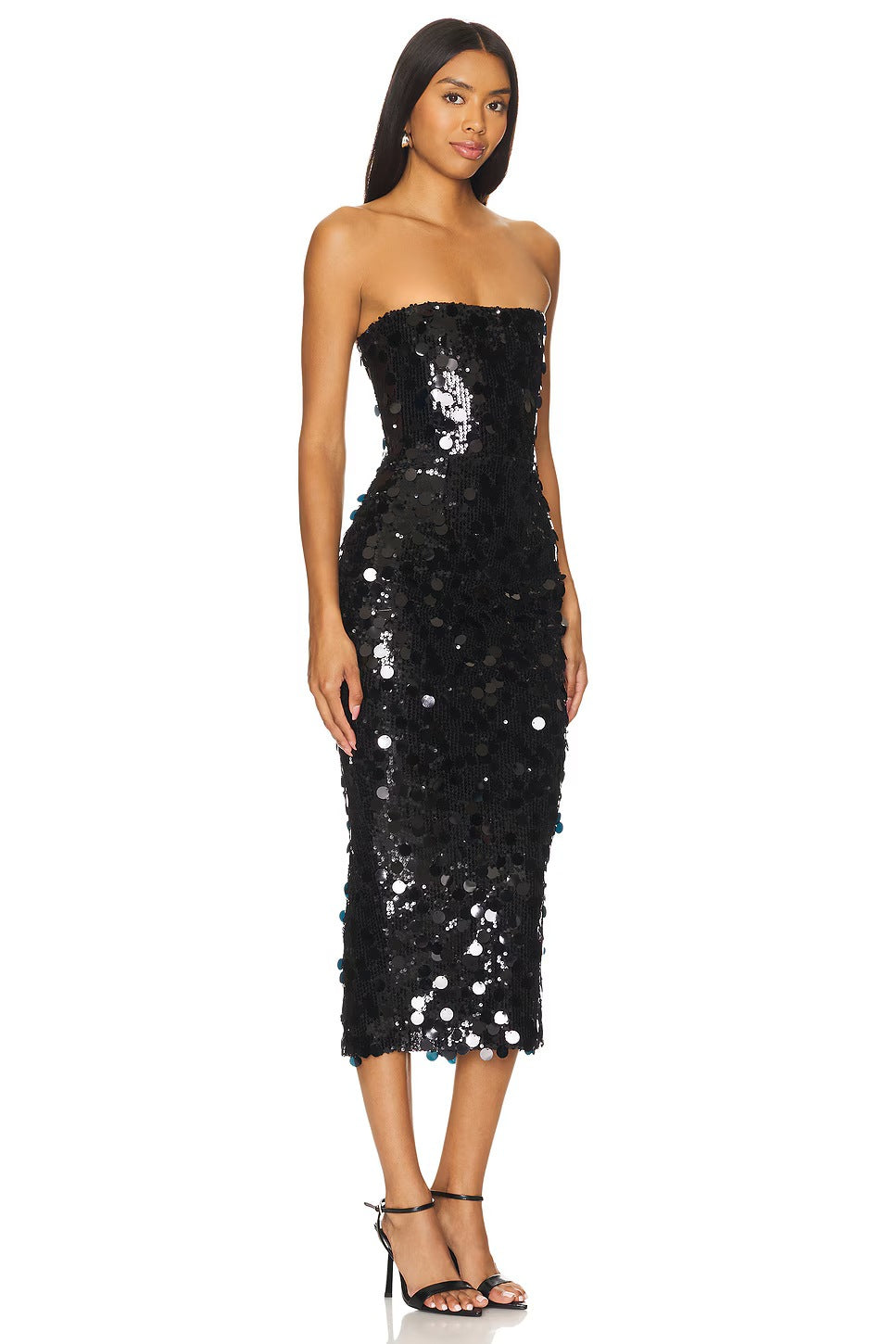 Strapless Sequin Bodycon Midi Cocktail Dress - View 3