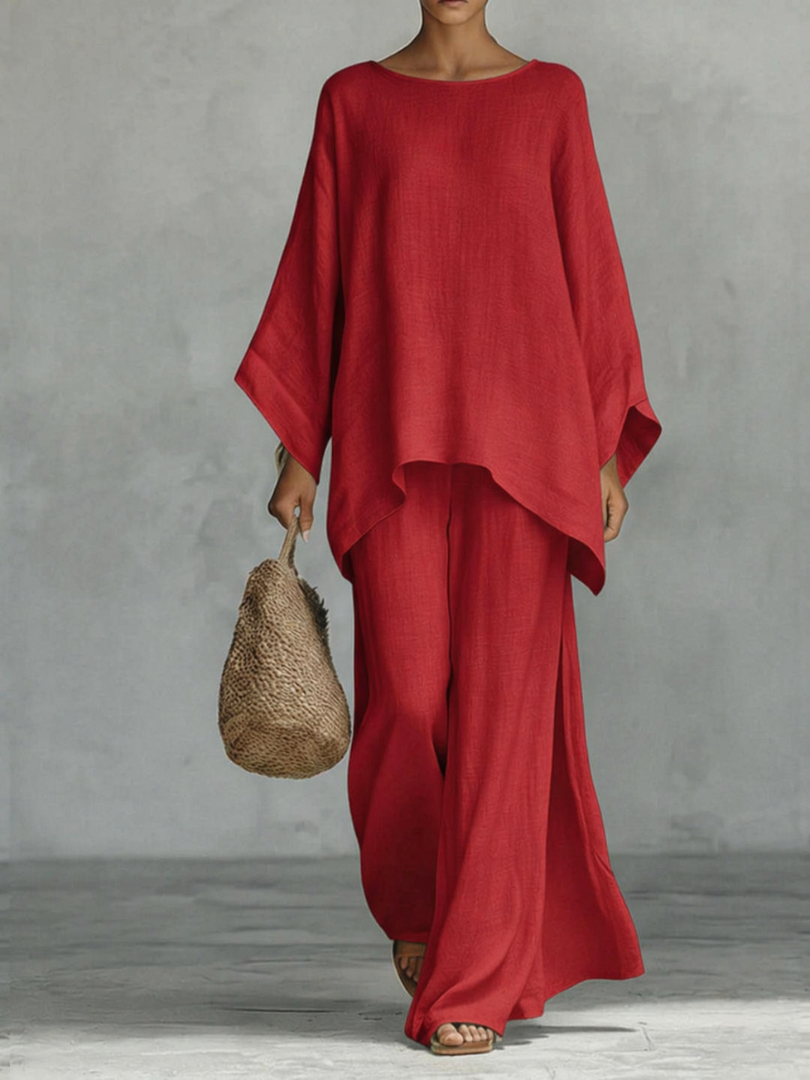 Boat Neck Top and Wide Leg Pants Two Piece Set 3
