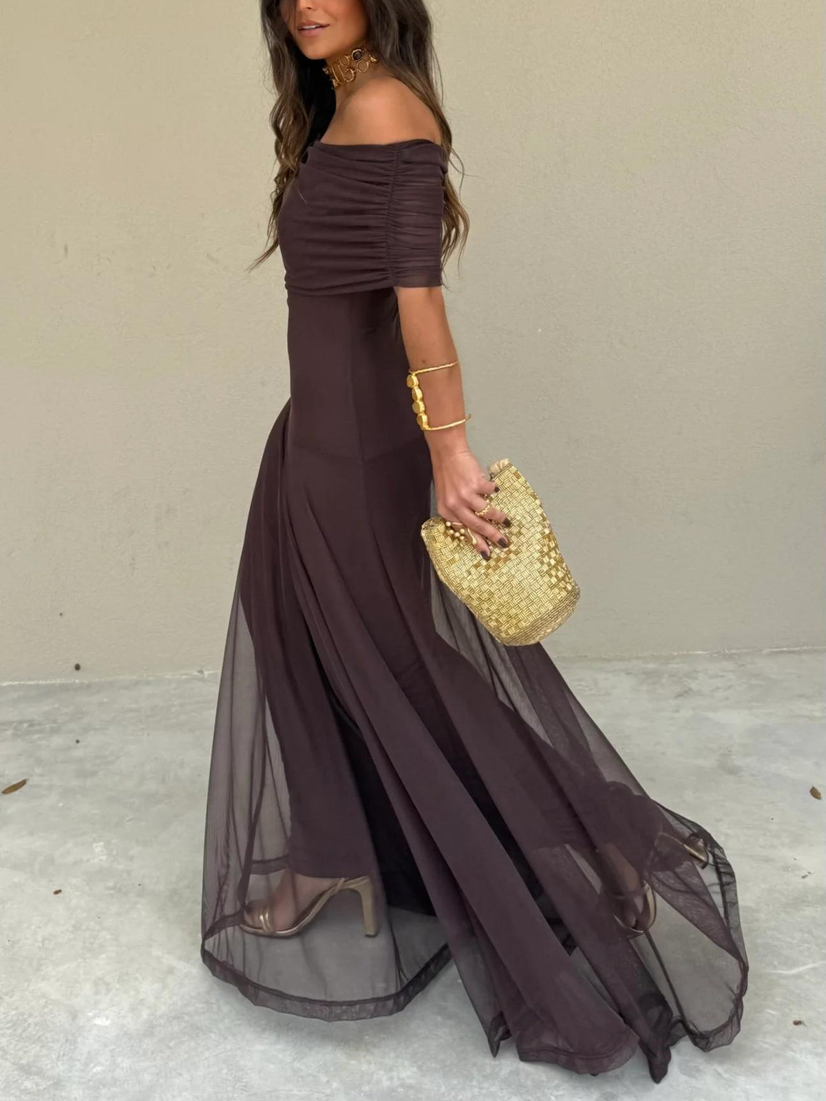 Toledo One Shoulder Mesh Maxi Dress - View 3