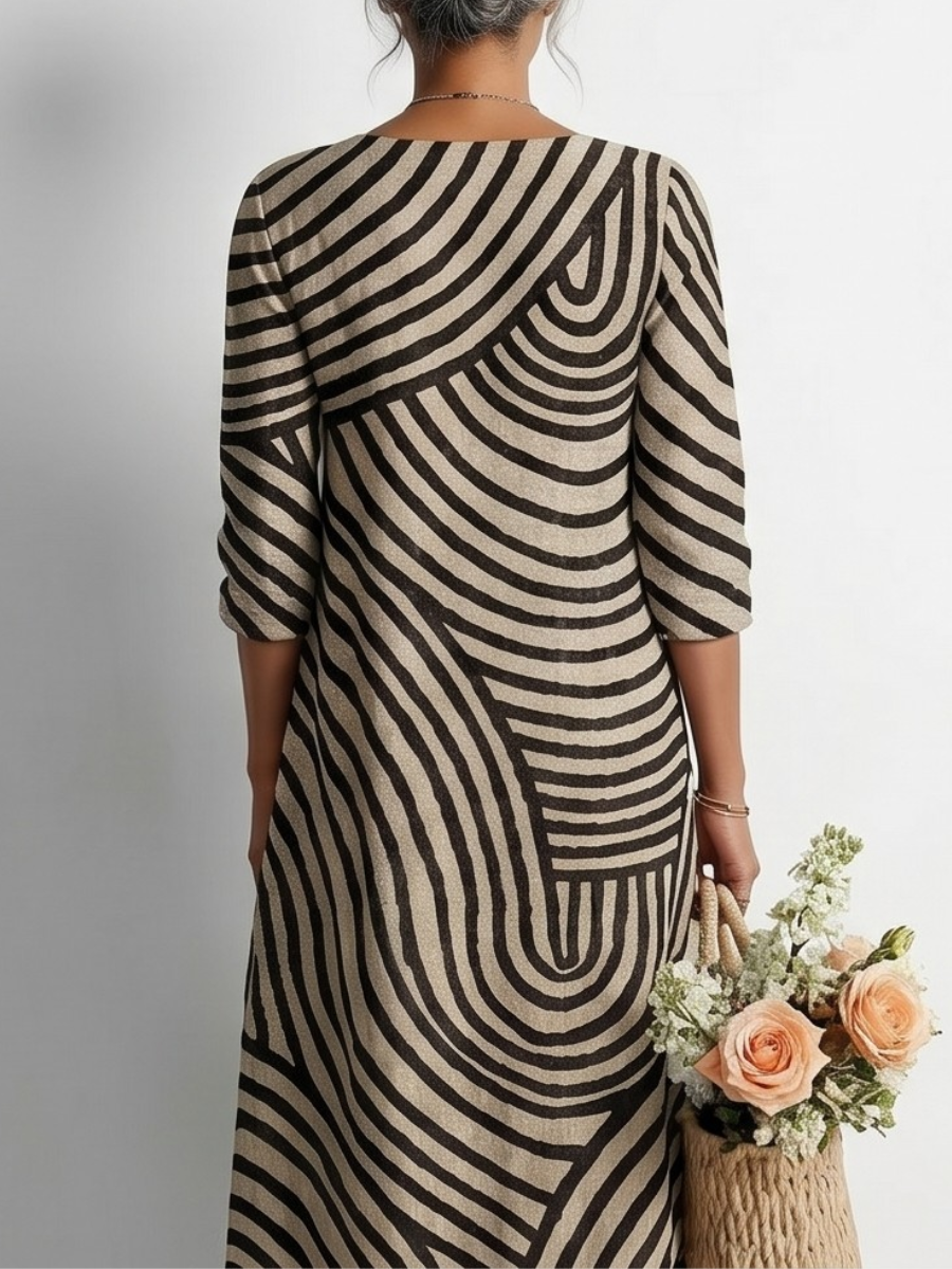 Swirl Stripe V-Neck Long Sleeve Midi Dress 3