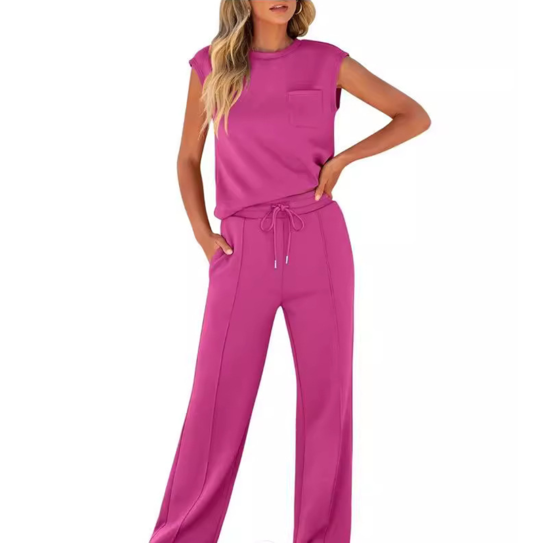 Cap Sleeve Top and Wide Leg Pants Two Piece Set 3