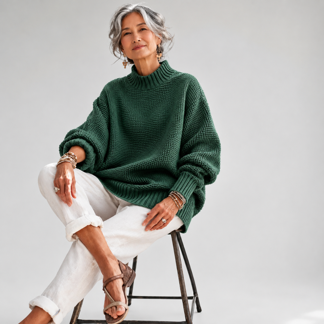 Mock Neck Chunky Knit Oversized Sweater 3