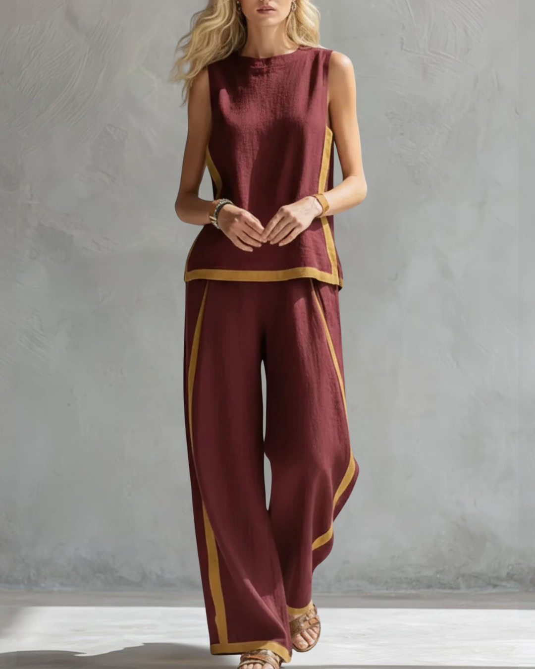 Contrast Trim Sleeveless Top and Wide Leg Pants Two Piece Set 3