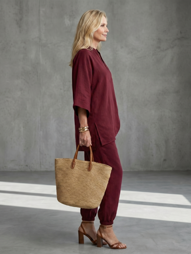 Notch V-Neck Tunic Top and Pants Two Piece Set 2