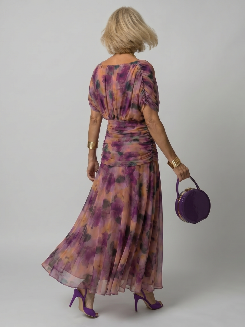 Floral Print Off Shoulder Twist Front Ruched Maxi Dress 4