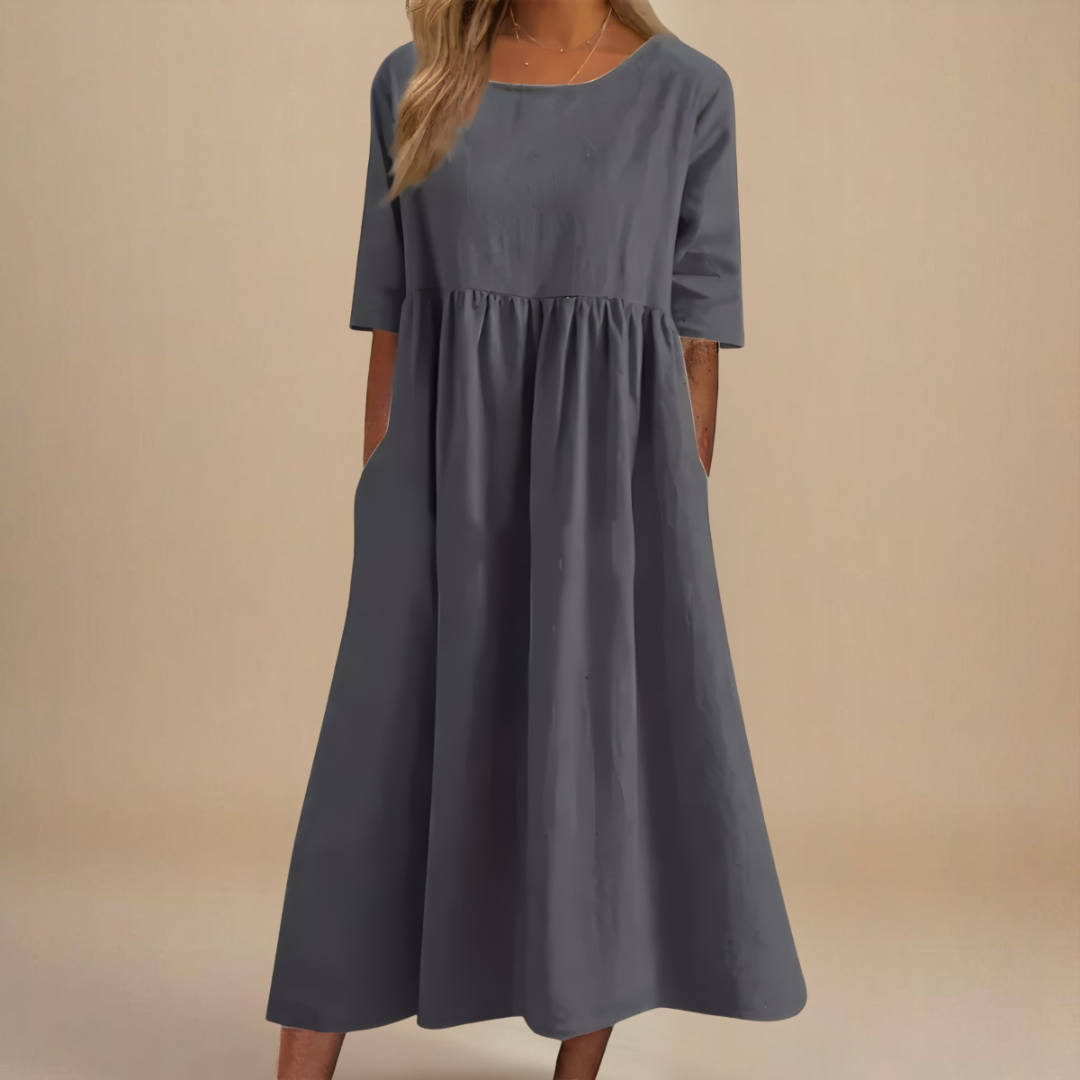 Crew Neck Short Sleeve Pocket Babydoll Midi Dress 6