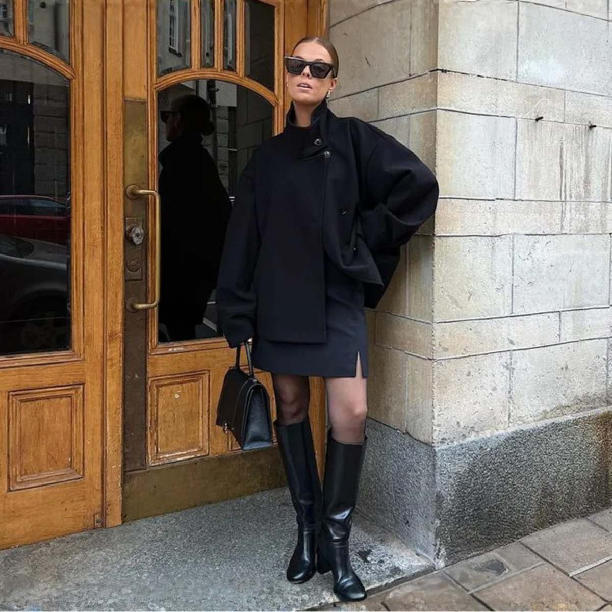 Stand Collar Long Sleeve Button Front Oversized Coat