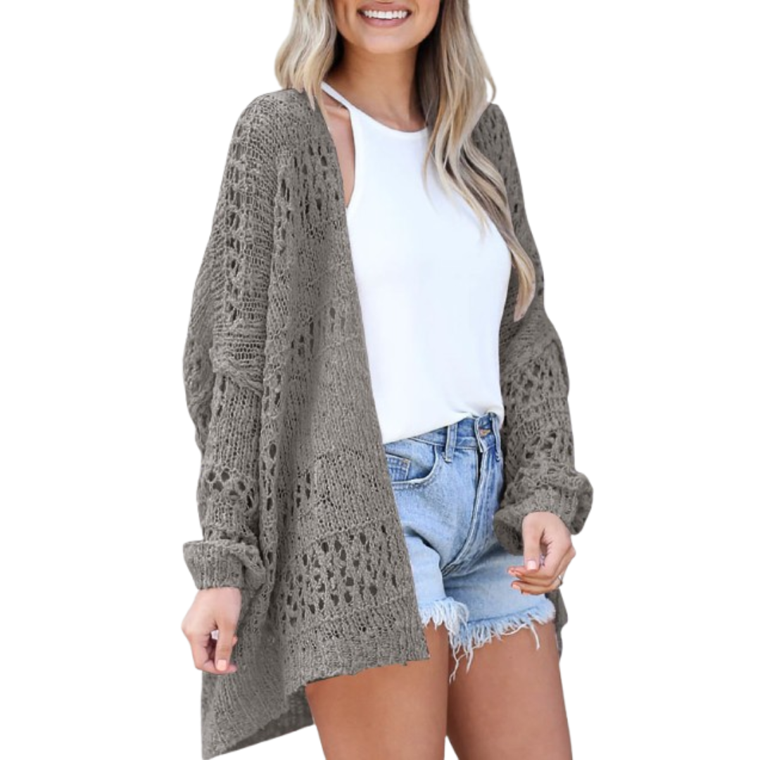 Open Front Pointelle Knit Oversized Cardigan 4