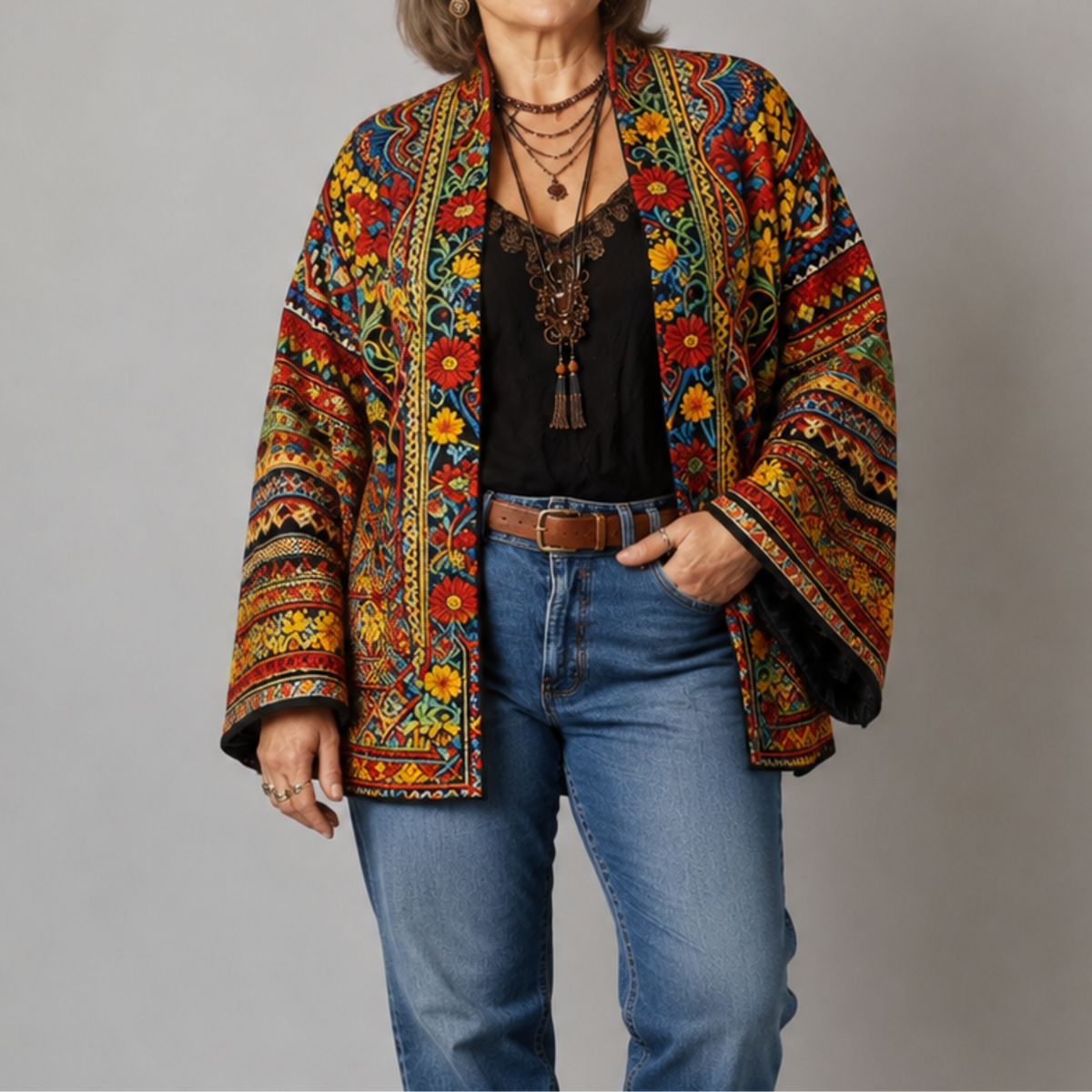 Paisley Print Velvet Open Front Kimono Jacket 4