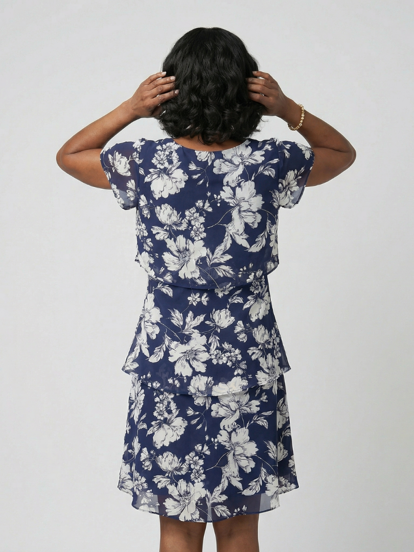 Floral Short Sleeve Tiered Knee Length Dress 4