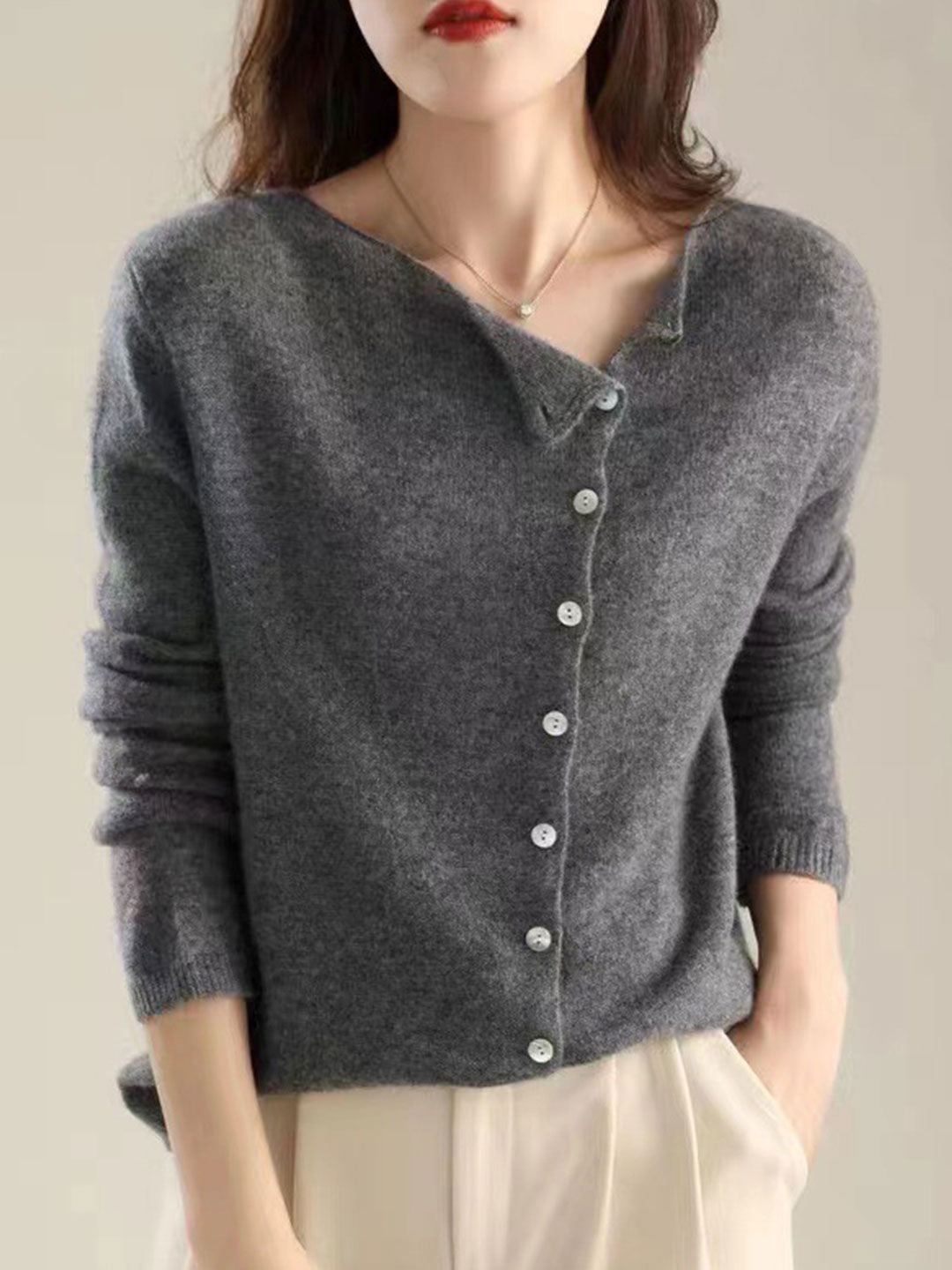 Fold Over Collar Button Front Knit Cardigan 6