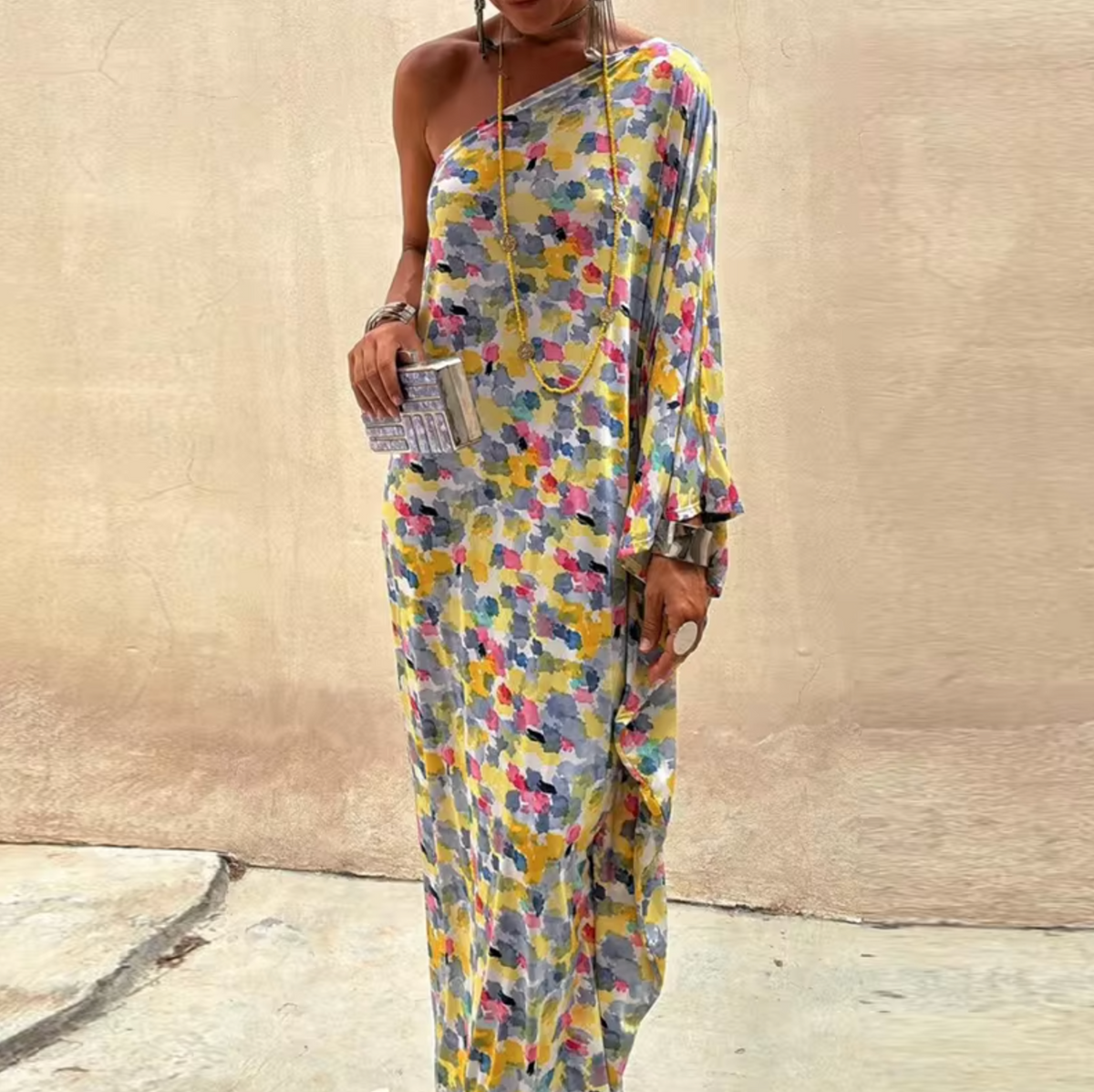 Rosetta Floral Print One Shoulder Maxi Dress