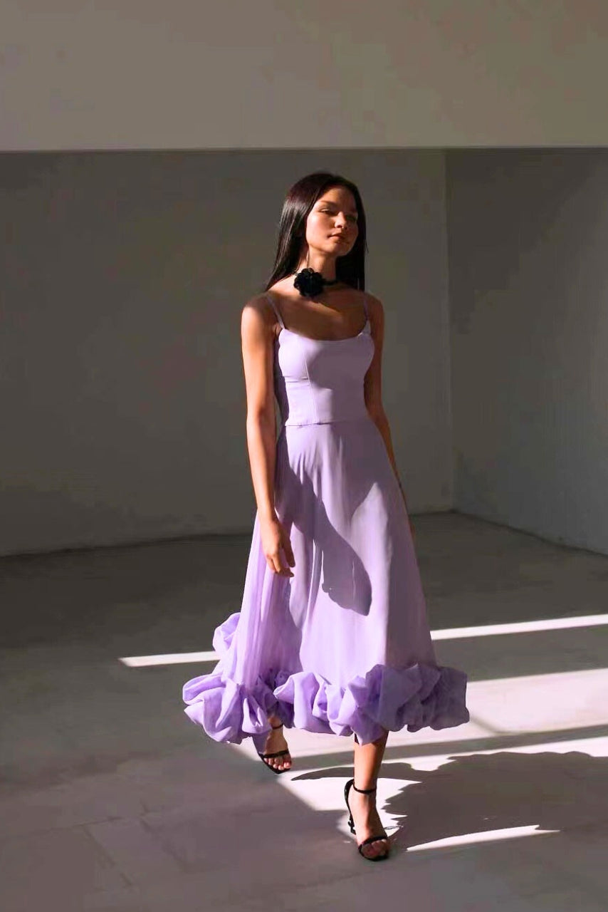 Spaghetti Strap Pleated Ruffle Maxi Dress 8