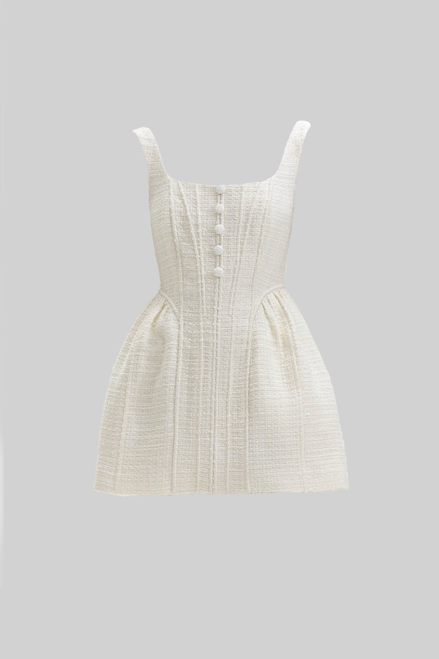 Square Neck Corset Seam Button Front Wide Strap Boucle Mini Dress - View 19