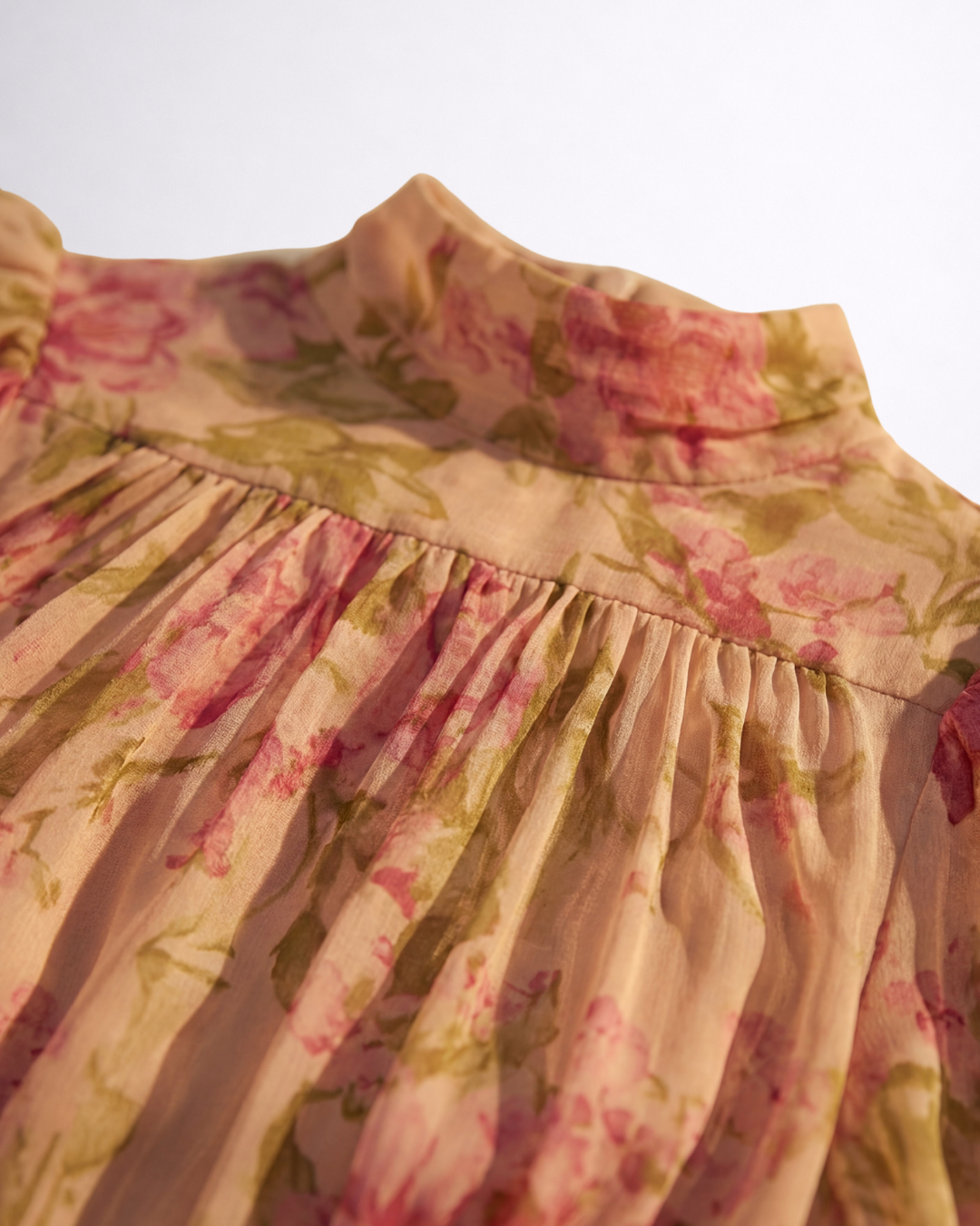 Floral Print High Neck Puff Sleeve Ruffle Hem Chiffon Maxi Dress 4