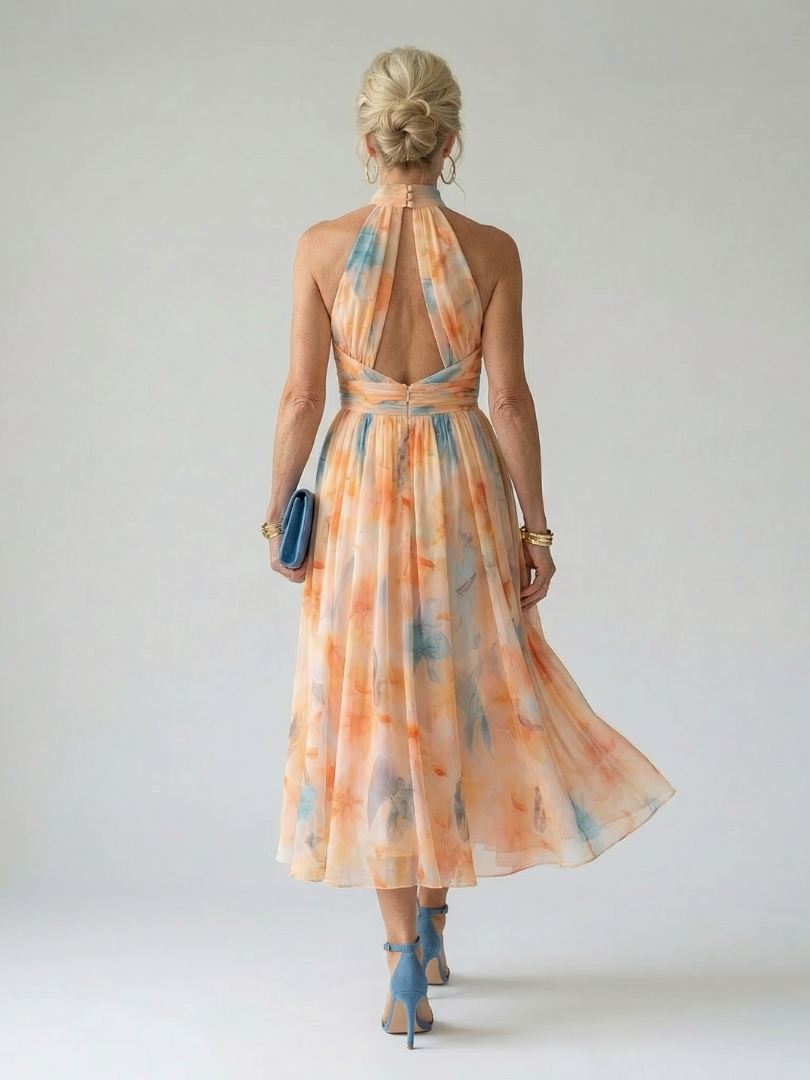 Floral Halter Neck Sleeveless Midi Dress 3