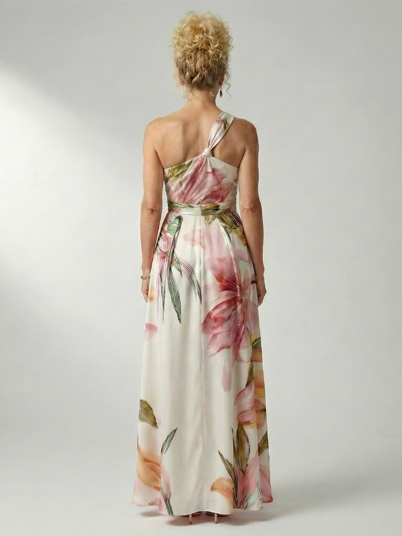 Floral Print One Shoulder Satin Maxi Dress 4