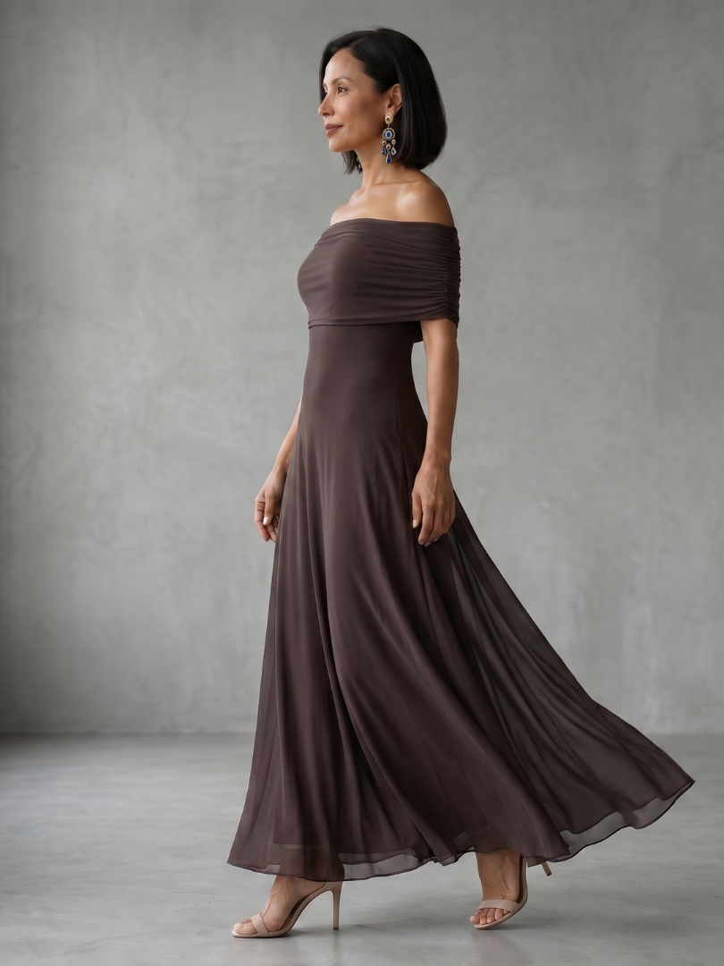 Off Shoulder Foldover Fit and Flare Maxi Dress 2