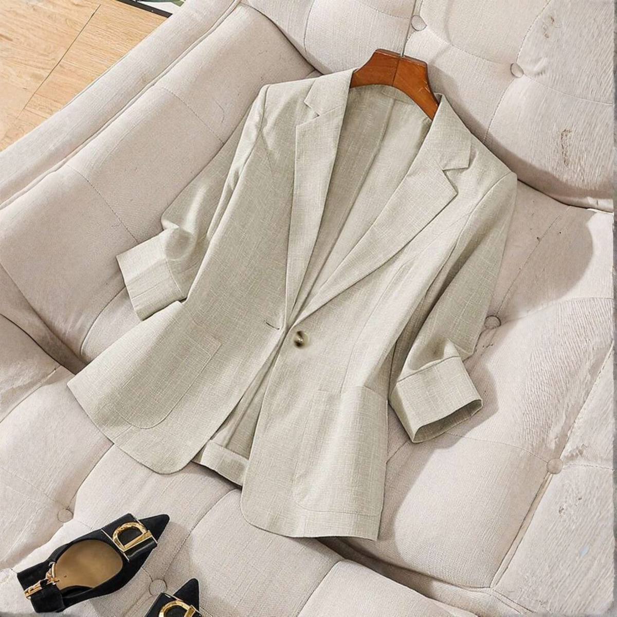 Notch Lapel Single Button Long Sleeve Blazer 2