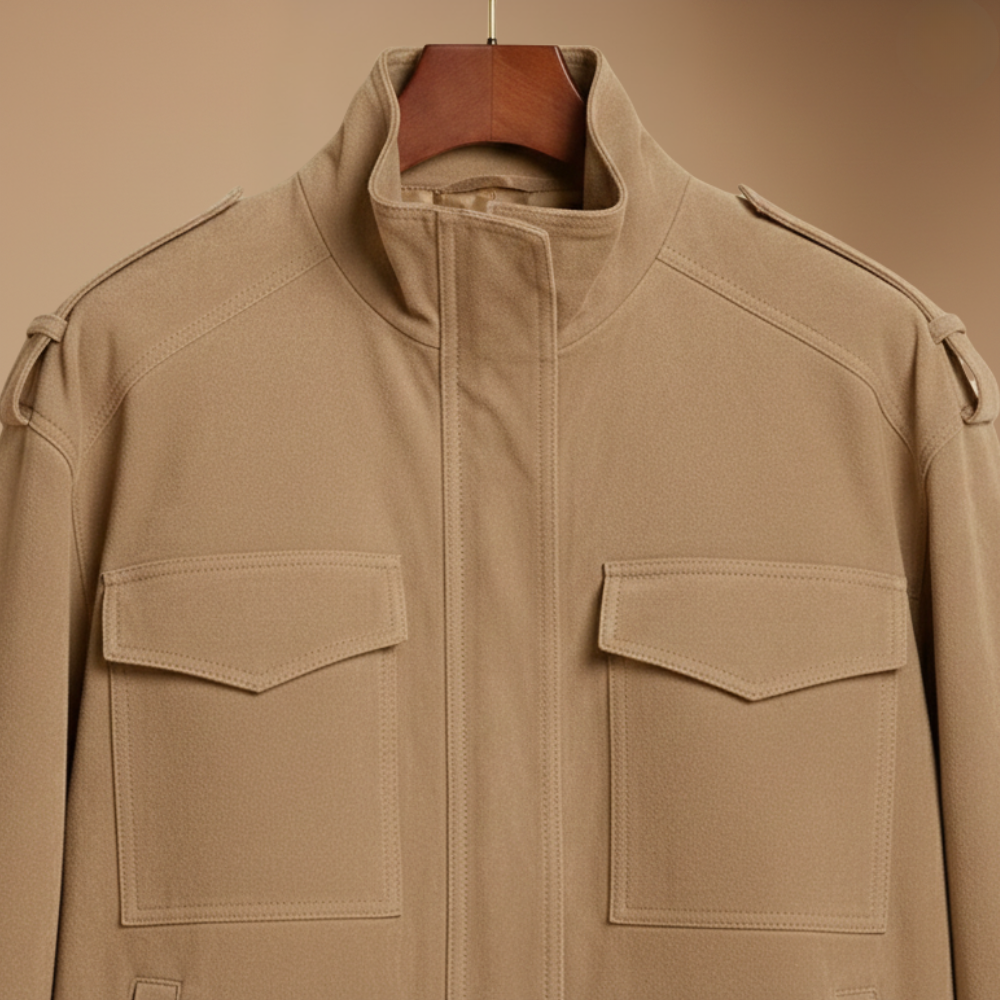 Stand Collar Zip Front Flap Pocket Utility Jacket 5