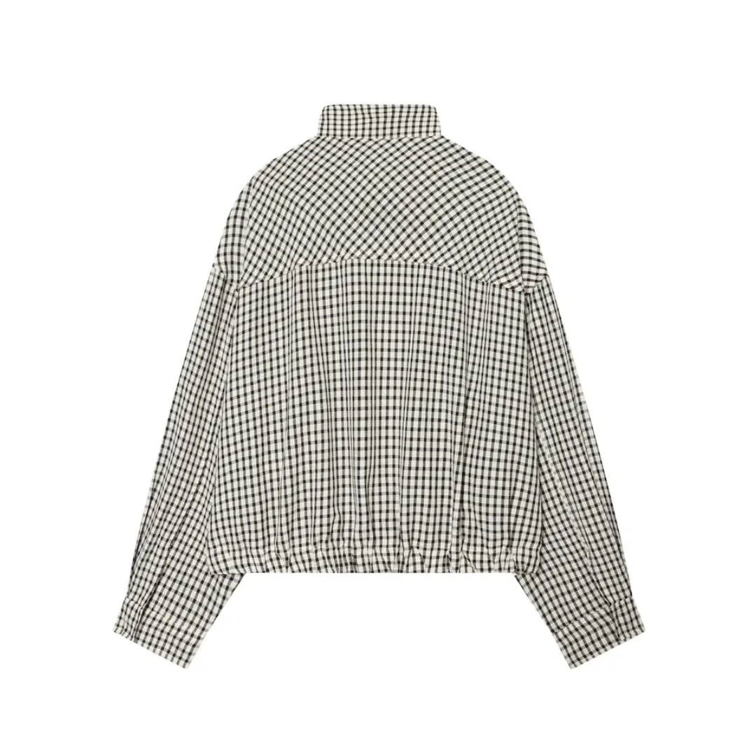 Gingham Check Button Front Long Sleeve Oversized Shirt 4