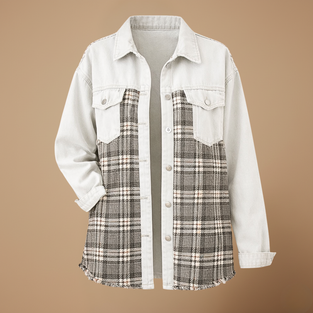 Plaid Patchwork Denim Button Front Shacket 20