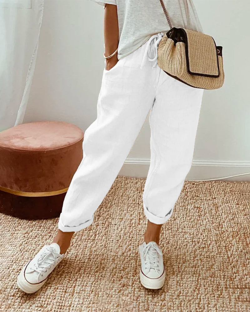 High Waist Drawstring Tapered Pants 4