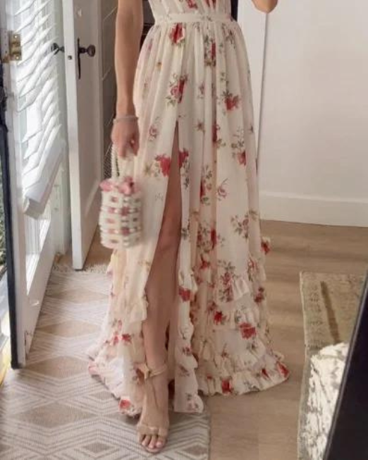 Floral Print Spaghetti Strap Sweetheart Corset Bodice Midi Dress - View 2