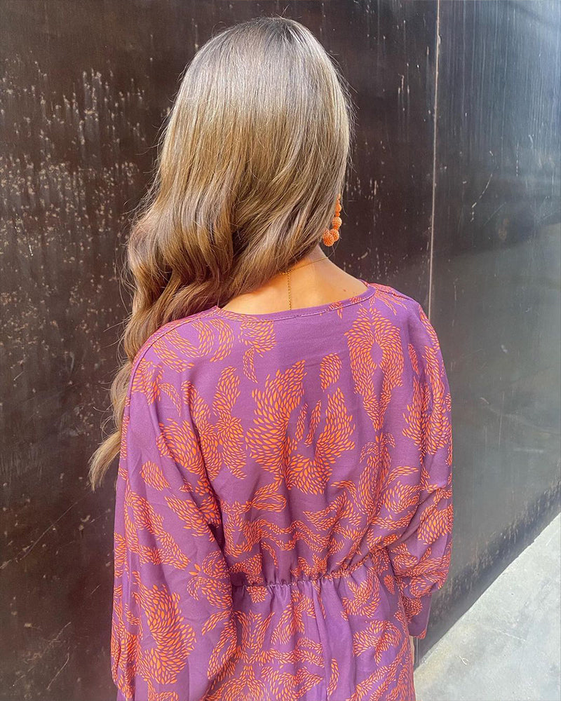 Paisley Print V-Neck Long Sleeve Twist Front Midi Dress 6