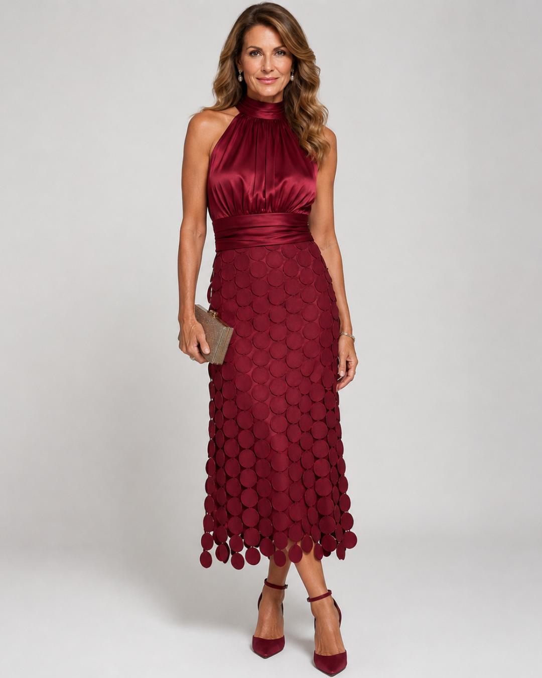 Halter Neck Sleeveless Laser Cut Disc Midi Dress 4