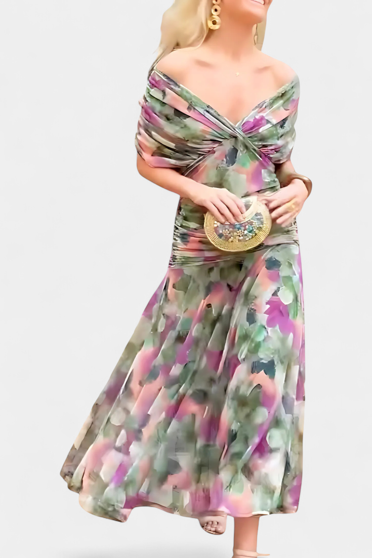 Floral Print V-Neck Long Sleeve Midi Dress 20