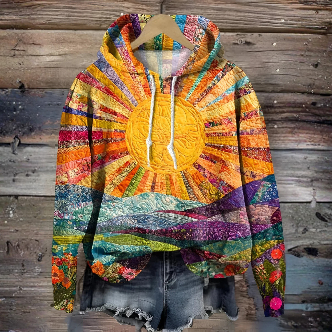 Sunrise Landscape Print Drawstring Hoodie