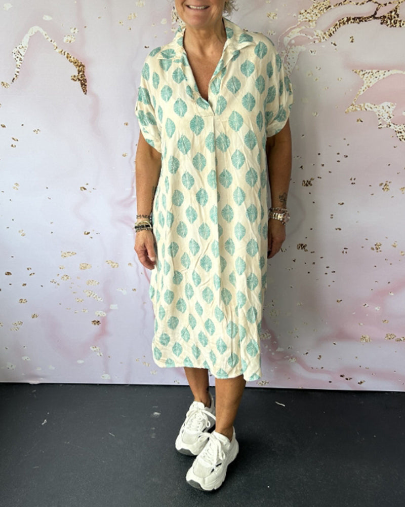 Geometric Print Short Sleeve Lapel Collar Midi Shirt Dress - View 8