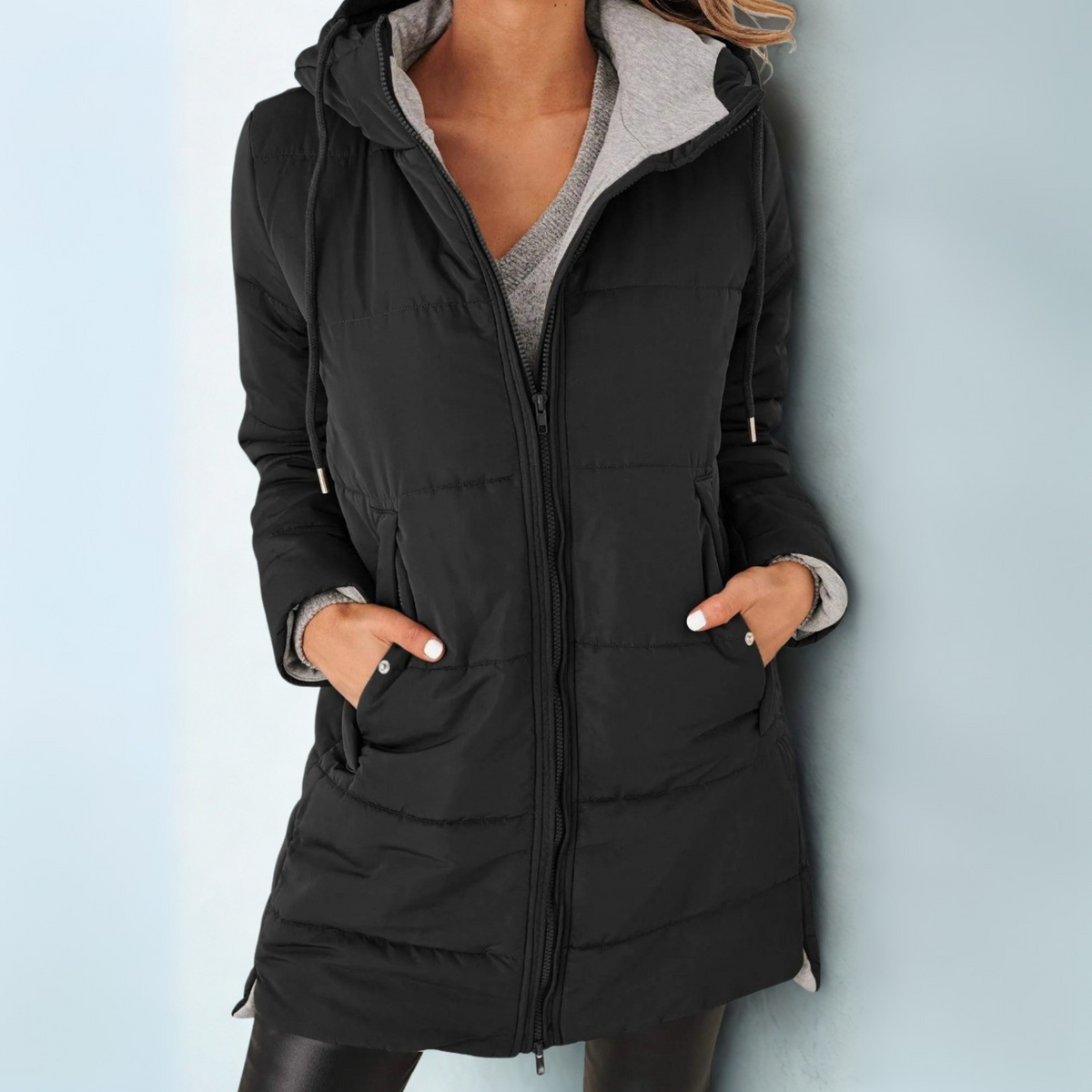 Hooded Zip Front Longline Quilted Puffer Jacket 6