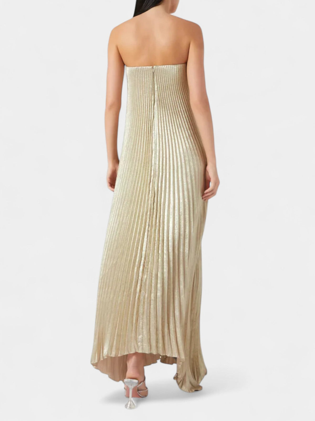 Strapless Sweetheart Pleated Metallic Maxi Dress 7