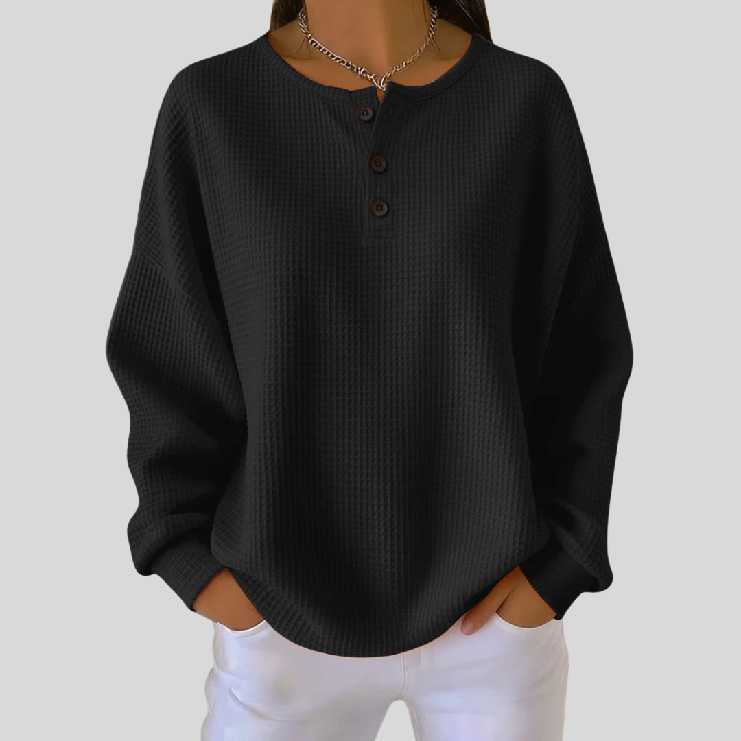 Henley Neck Long Sleeve Waffle Knit Sweatshirt 4