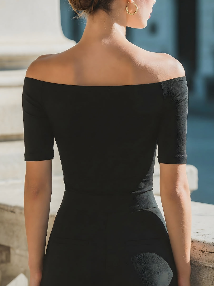 Off Shoulder Short Sleeve Fitted Top 2