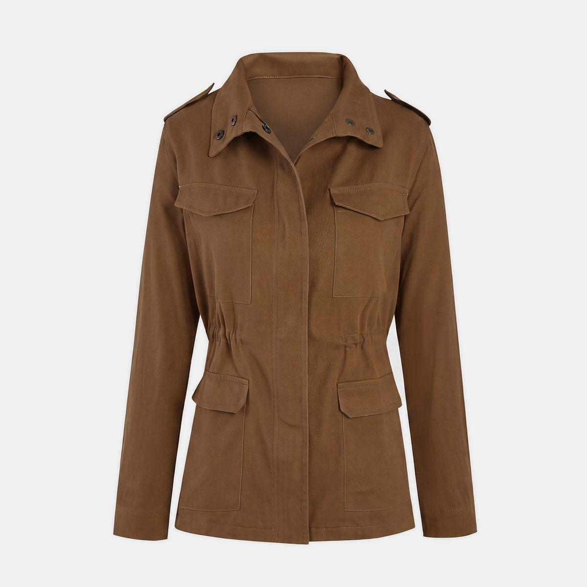 Stand Collar Zip Front Flap Pocket Utility Jacket 9