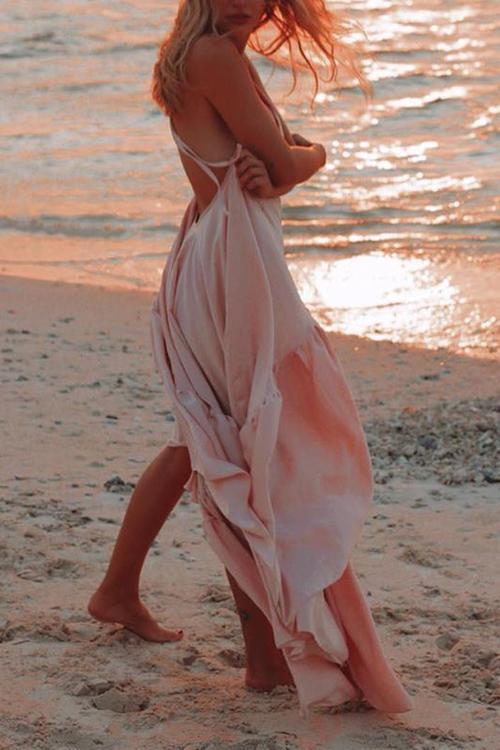 Spaghetti Strap V-Neck Tiered Ruffle Hem Maxi Dress - View 3