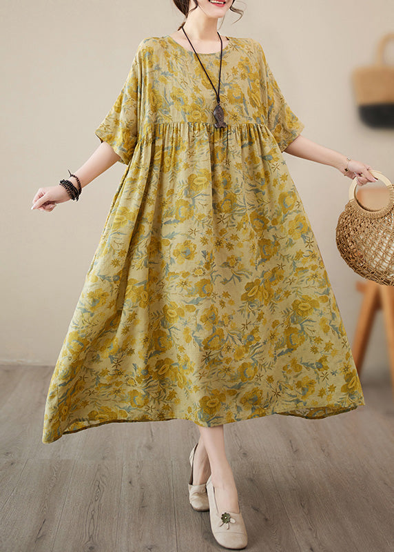 Floral Print Round Neck Dropped Shoulder Elbow Sleeve Dress - View 3