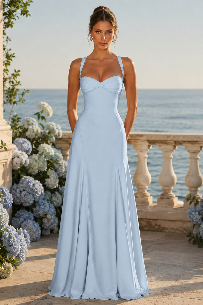 Sweetheart Wide Strap Ruched Bust Princess Seam A-Line Maxi Gown - View 4