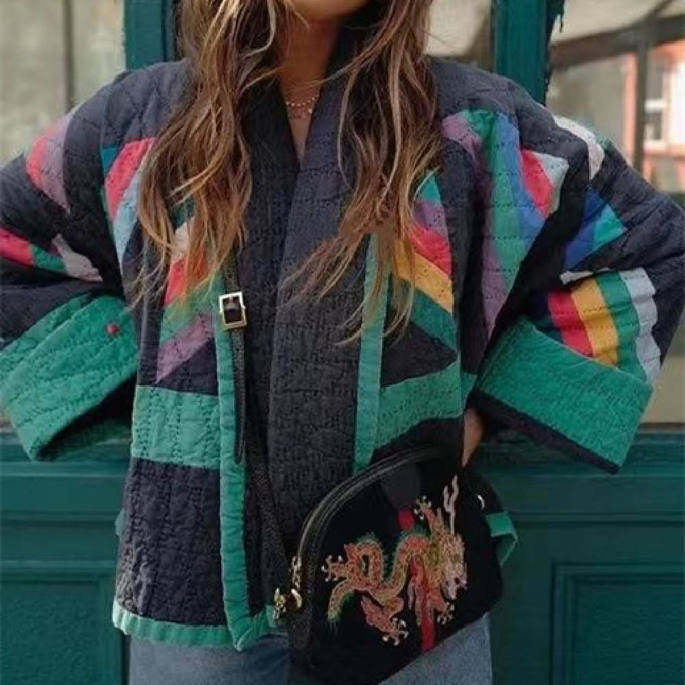 Geometric Print Quilted Open Front Kimono Jacket 2