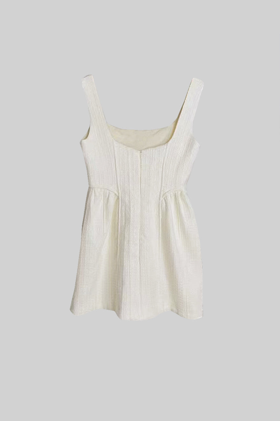 Square Neck Corset Seam Button Front Wide Strap Boucle Mini Dress - View 20