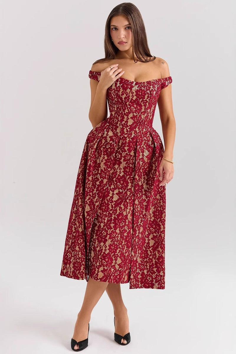 Chic Off Shoulder Backless Slim Waist Printed Cocktail Dress - View 4