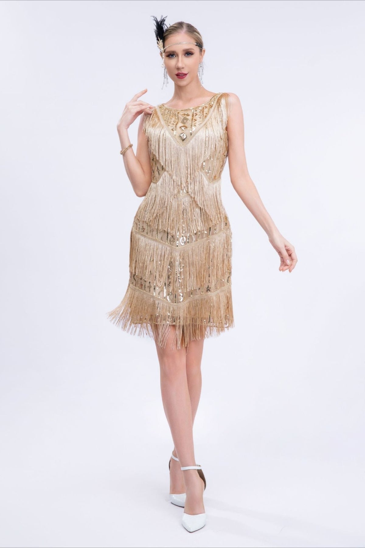 Sequin Fringe Sleeveless Tiered Mini Dress - View 4