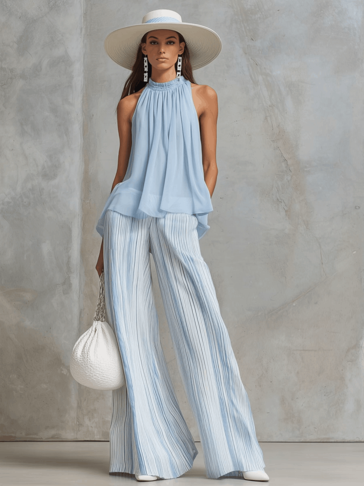 Halter Neck Sleeveless Top and Wide Leg Pants Two Piece Set 4