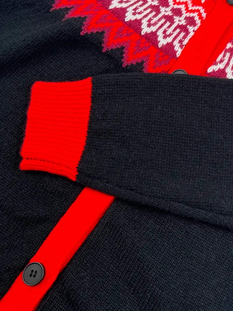 Hooded Button Front Fair Isle Knit Longline Cardigan 20