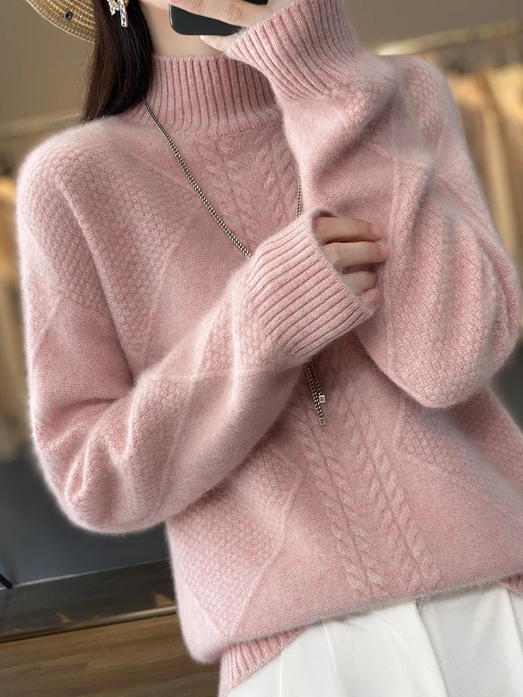 Mock Neck Long Sleeve Cable Knit Sweater 6