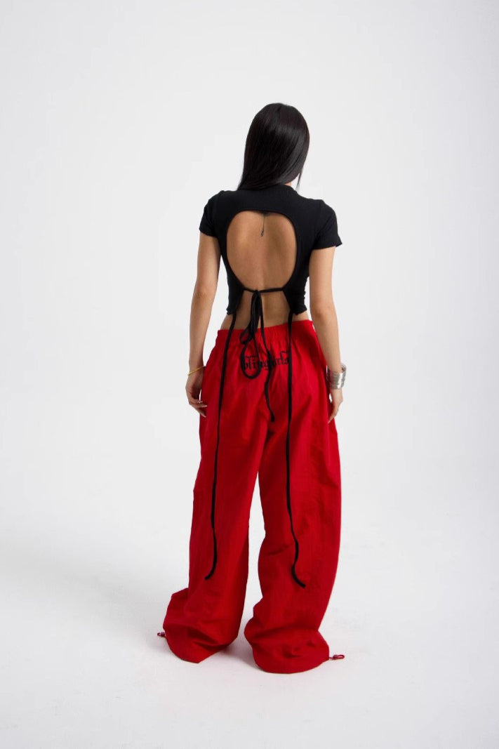Embroidered Parachute Cargo Straight-Leg Cargo Pants