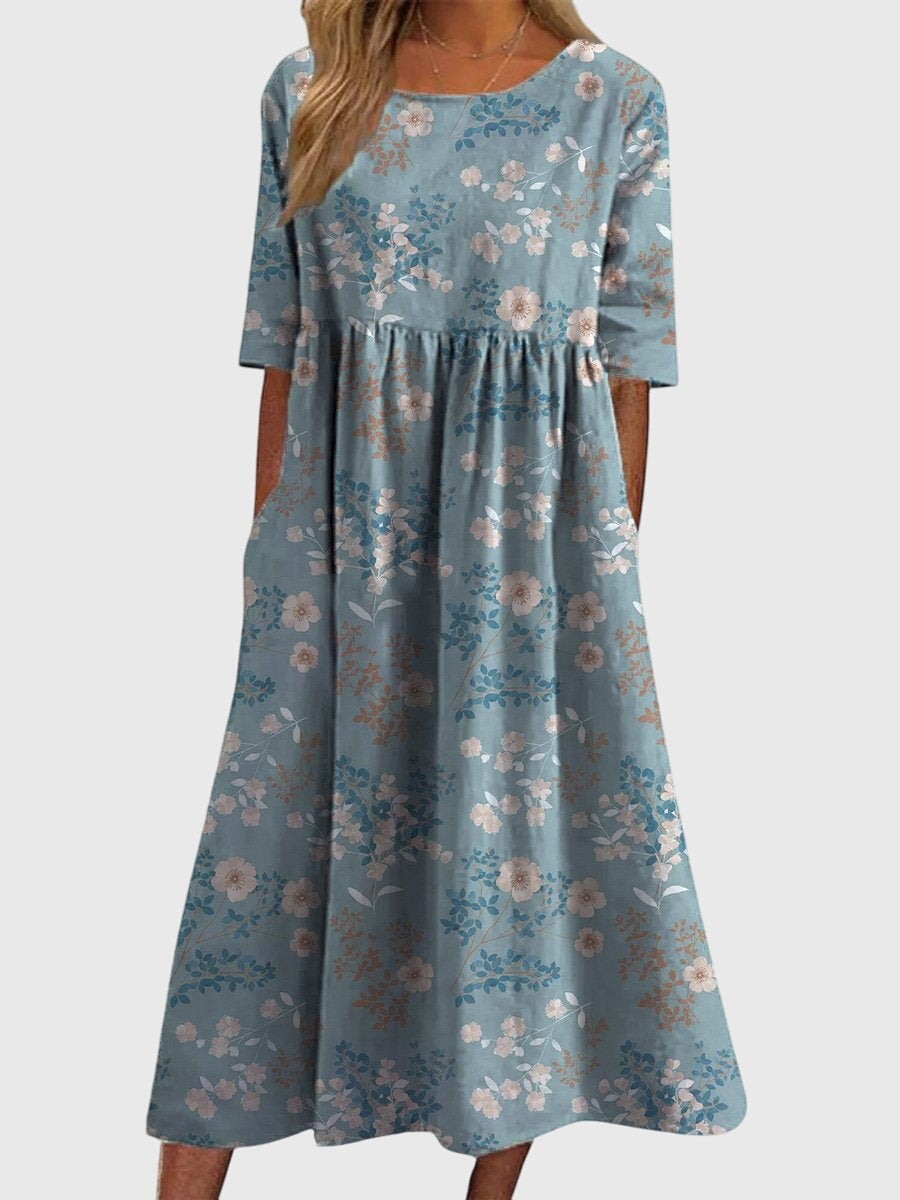 Floral Round Neck Half Sleeve Pocket Maxi Dress 6